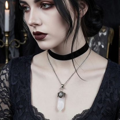 Clear Quartz Crystal Moon Point Necklace