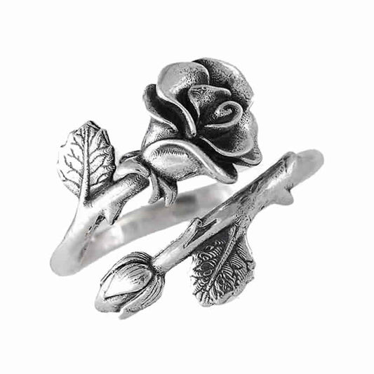 Silver Gothic Rose Wrap Around Ring