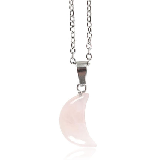 Rose Quartz Crystal Moon Necklace