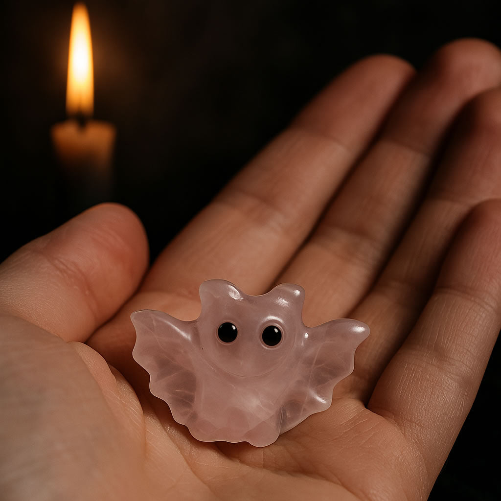 Rose Quartz Carved Crystal Bat Figure