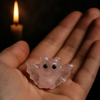 Rose Quartz Carved Crystal Bat Figure