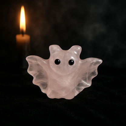 Rose Quartz Carved Crystal Bat Figure