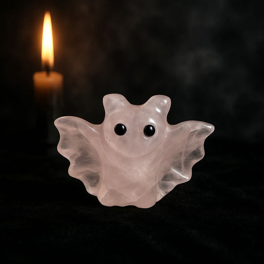 Rose Quartz Carved Crystal Bat Figure