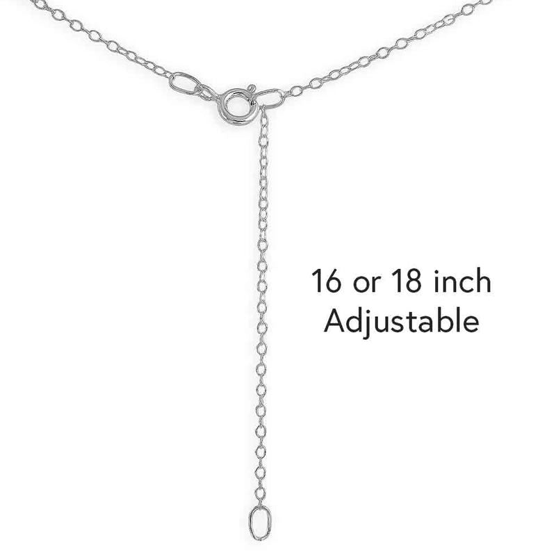 Silver necklace with an adjustable chain on a white background