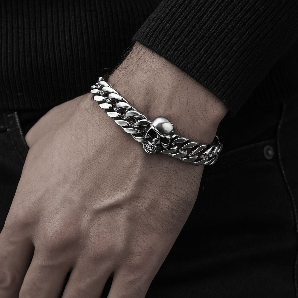 Stainless Steel Chunky Skull Curb Link Bracelet