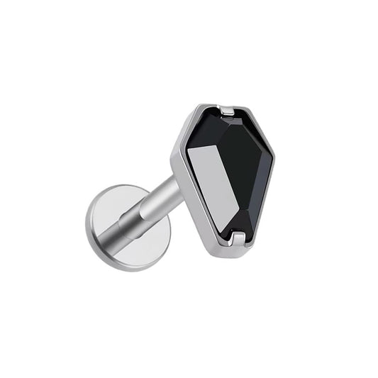 Titanium Coffin Black Crystal Labret Stud