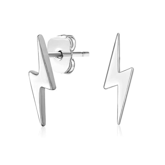 Silver Lightning Bolt Stud Earrings