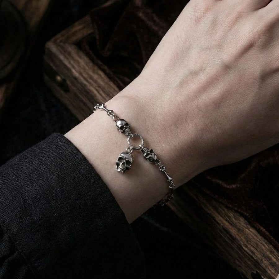 Sterling Silver Skull & Bones Bracelet