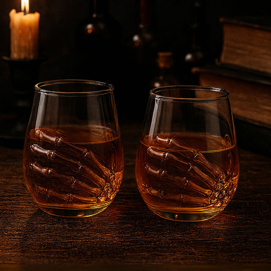 Skeleton Hand Set of 2 Glasses