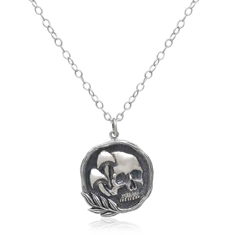 Sterling Silver Skull & Mushroom Necklace