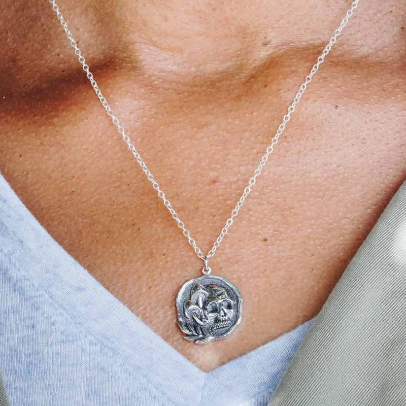 Sterling Silver Skull & Mushroom Necklace