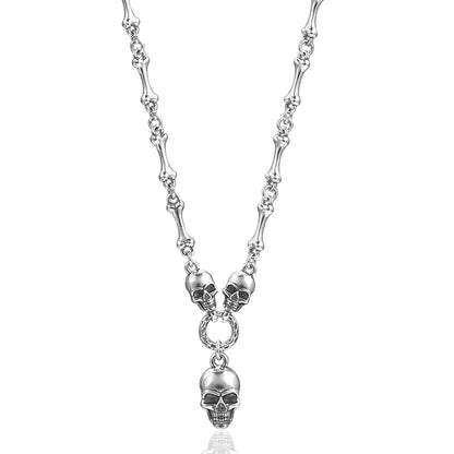 Sterling Silver Skull & Bones Necklace