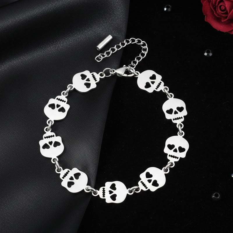 Skull Heart Eyes Link Bracelet