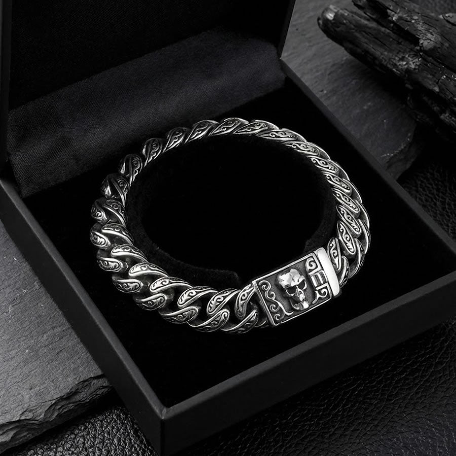 Men's XL Solid Steel Skull Clasp Bracelet