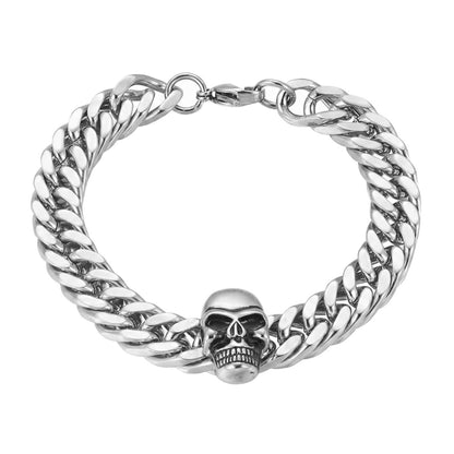 Stainless Steel Chunky Skull Curb Link Bracelet