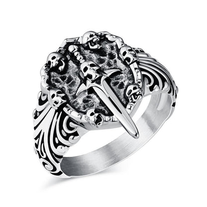 Steel Skull Shield & Dagger Ring
