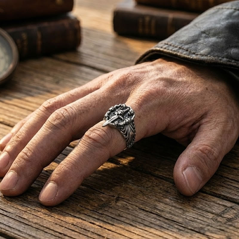 Steel Skull Shield & Dagger Ring