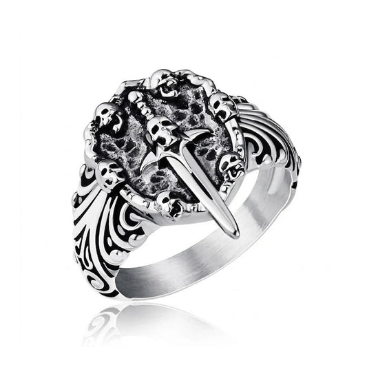 Steel Skull Shield & Dagger Ring