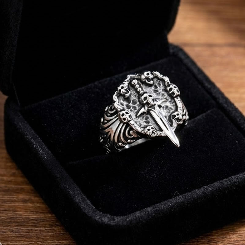 Steel Skull Shield & Dagger Ring