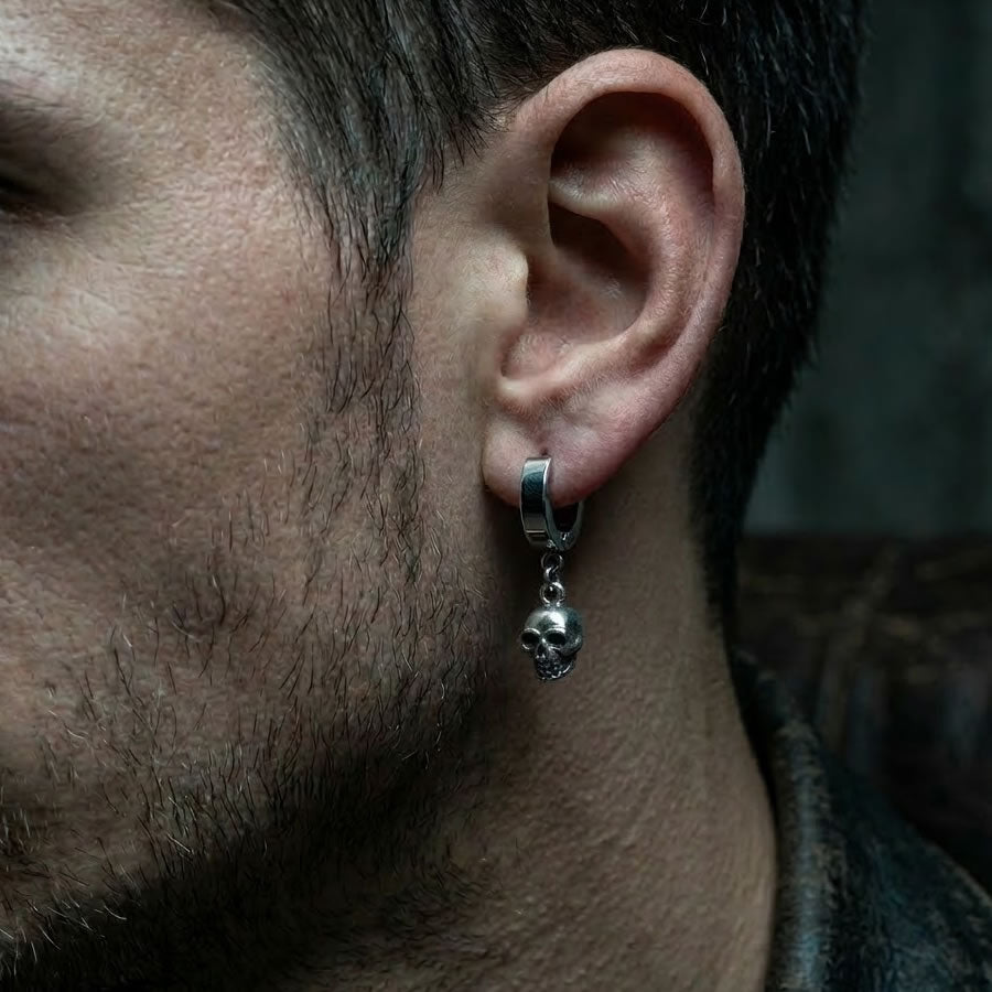Steel Gothic Skull Hoop Earrings