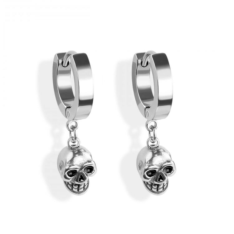 Steel Gothic Skull Hoop Earrings