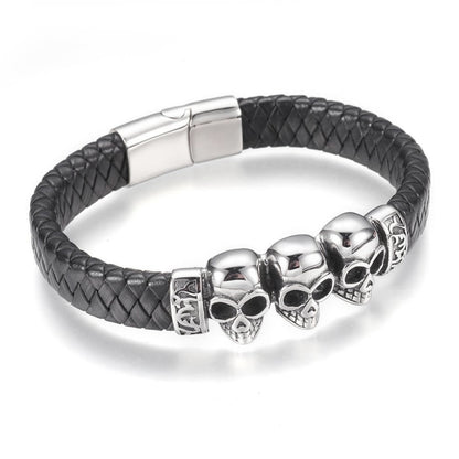 Black Leather Skull Bracelet