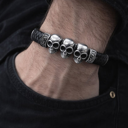 Black Leather Skull Bracelet