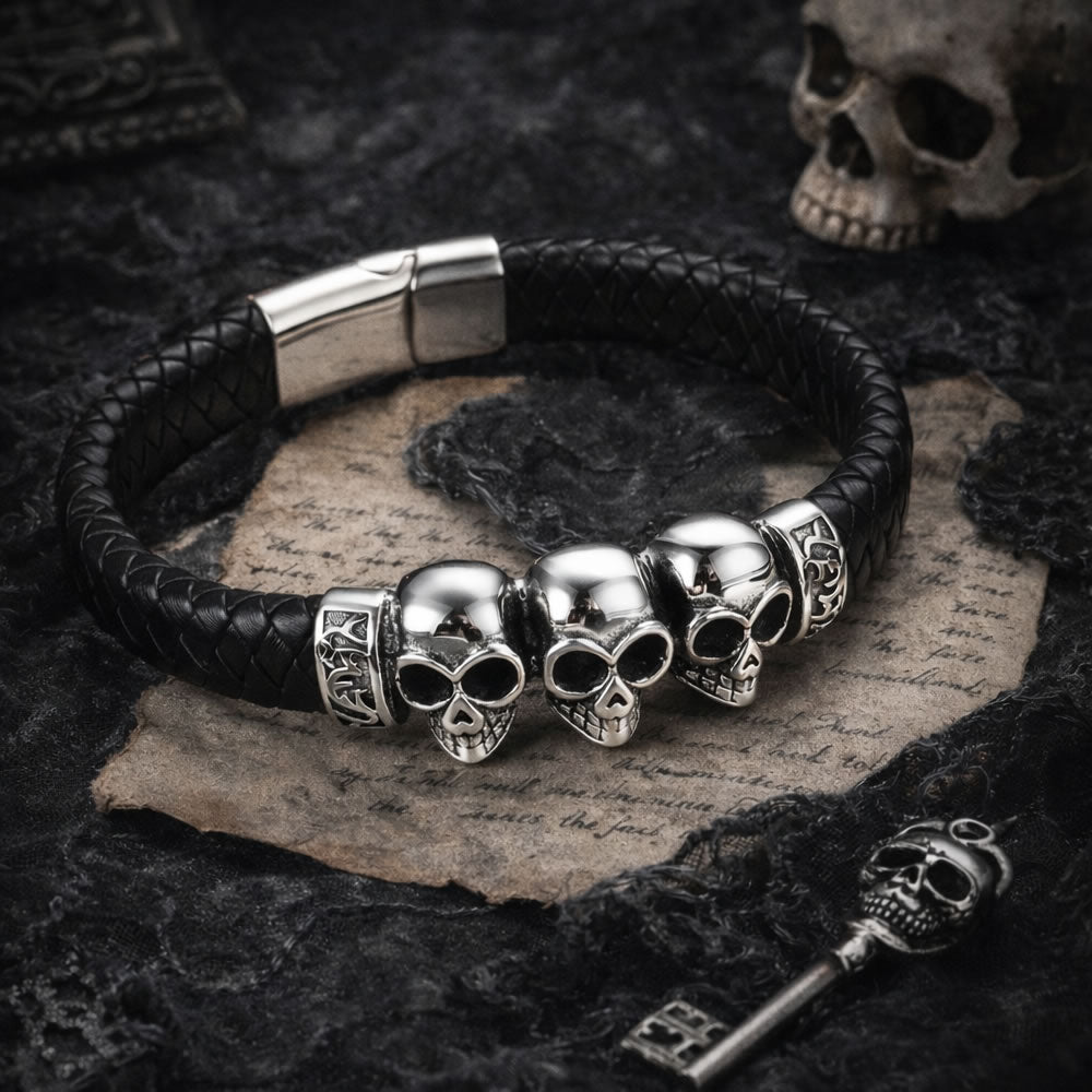 Black Leather Skull Bracelet