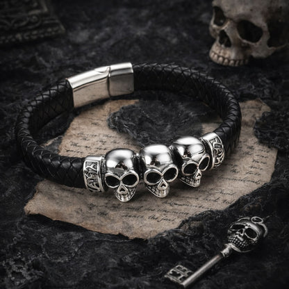 Black Leather Skull Bracelet