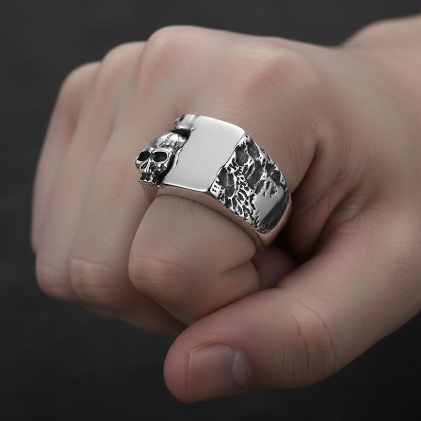 Men's Skull Brick Signet Ring