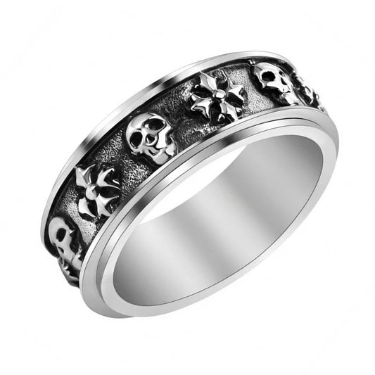 Stainless Steel Skull & Cross Spinning Ring