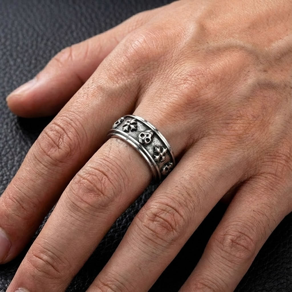 Stainless Steel Skull & Cross Spinning Ring