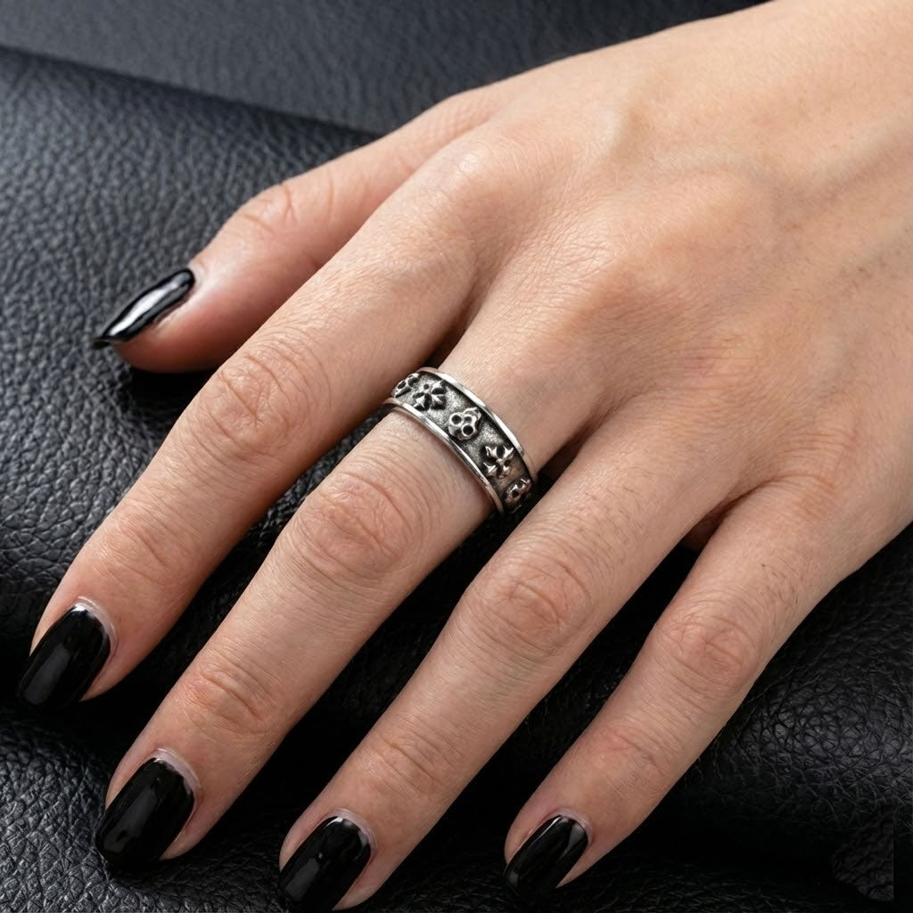 Stainless Steel Skull & Cross Spinning Ring