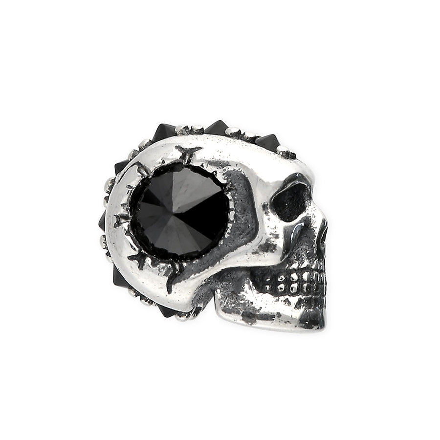 Silver Single Black Stone Skull Stud Earring