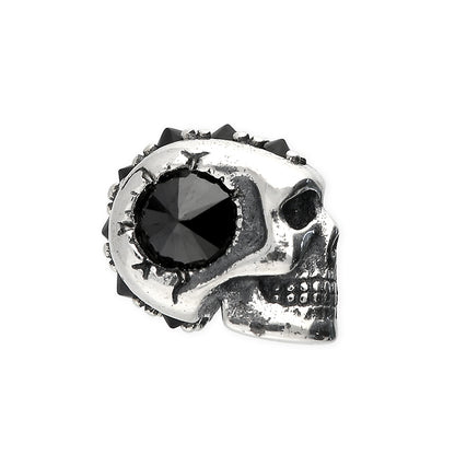 Silver Single Black Stone Skull Stud Earring