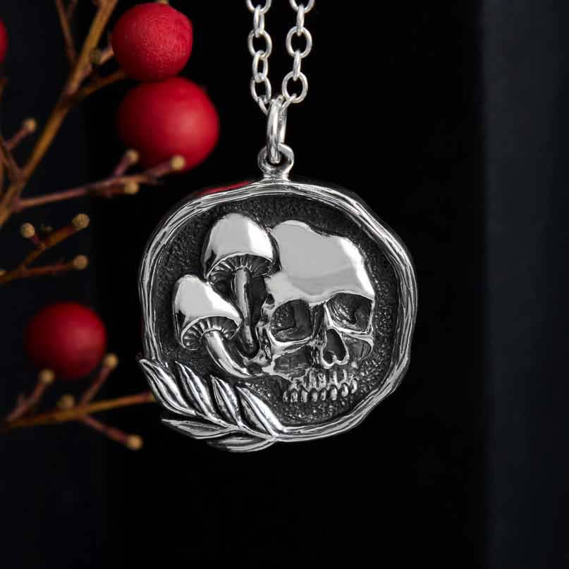 Sterling Silver Skull & Mushroom Necklace