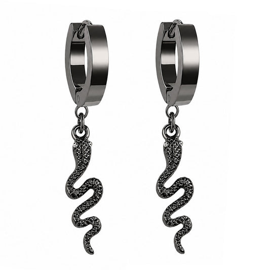 Snake Huggie Hoop Earrings (Black)