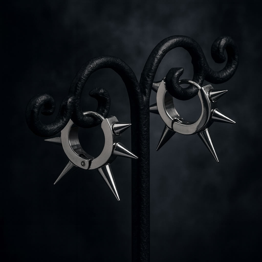 Stainless Steel Spiked Hoop Earrings