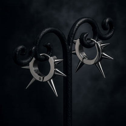 Stainless Steel Spiked Hoop Earrings