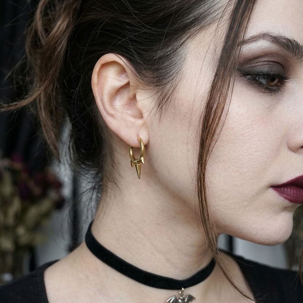 Spiked Hoop Earrings (Gold)