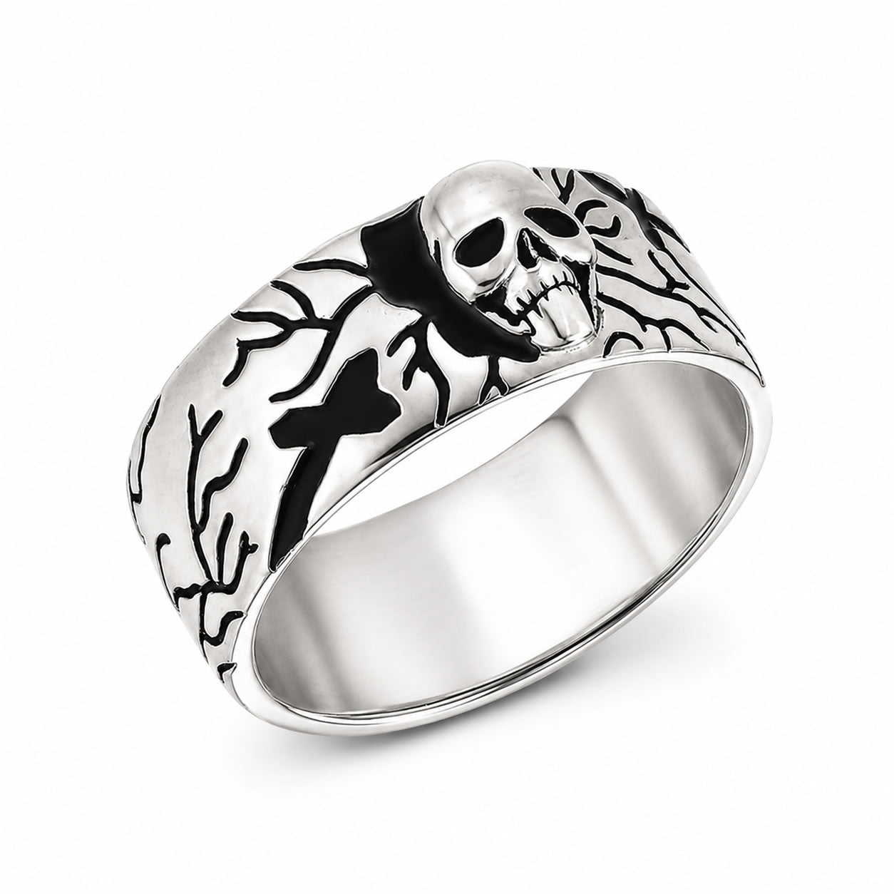 Solid Silver Oxidised Skull Band Ring