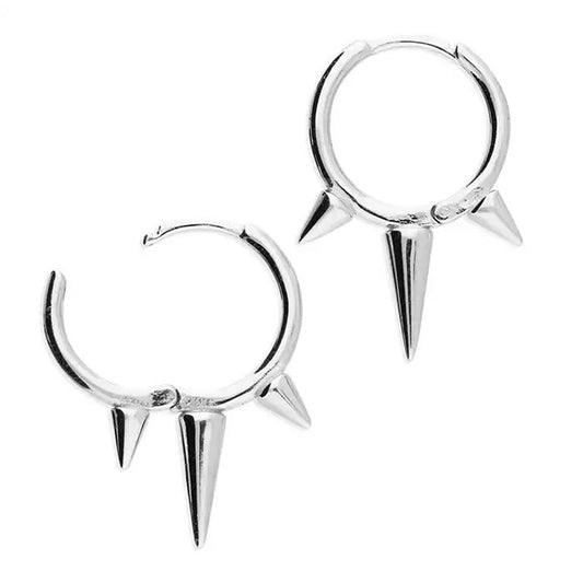 Sterling Silver Triple Spike Hoop Earrings