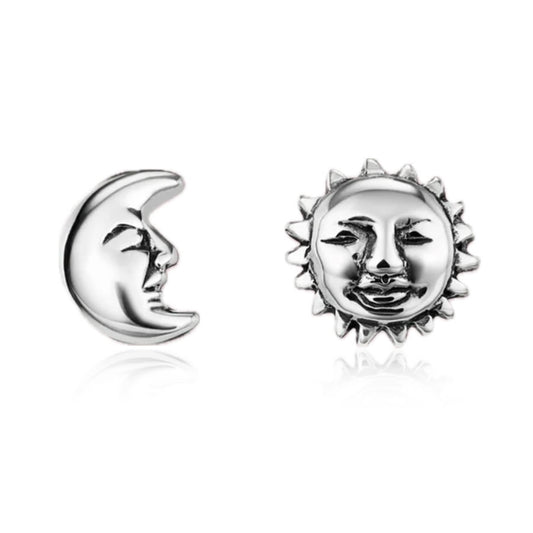 Silver Moon and Sun Stud Earrings