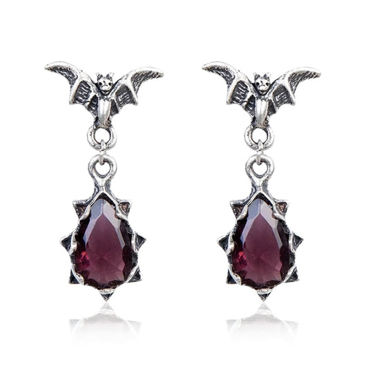 Sterling Silver Gothic Bat Drop Earrings