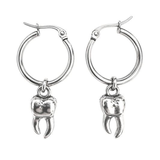 Tooth Charm Hoop Earrings