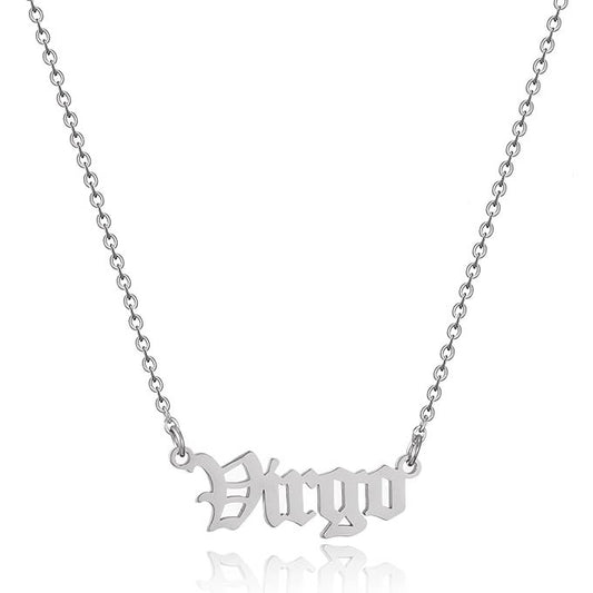 Gothic Font Virgo Zodiac Necklace