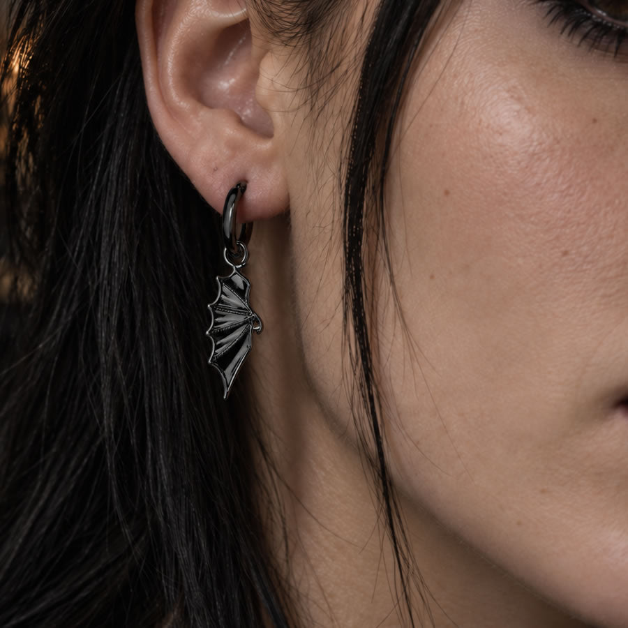 Black Bat Wing Hoop Earrings