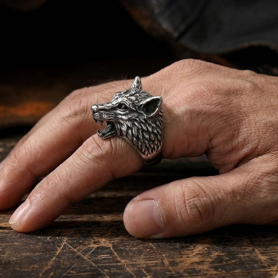Large Wolf Head Statement Ring