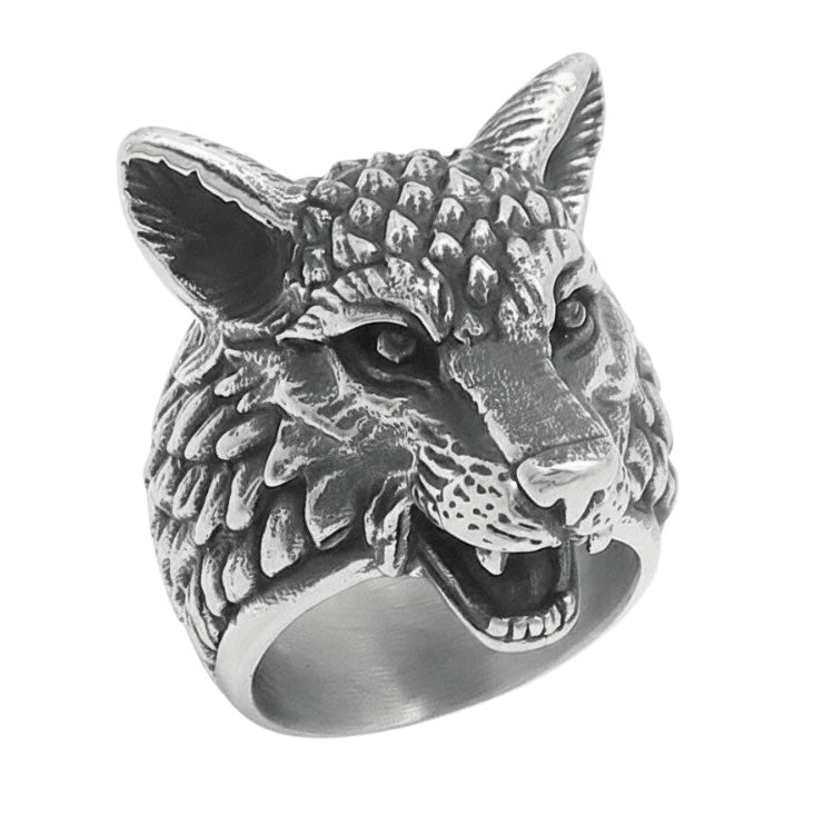 Large Wolf Head Statement Ring