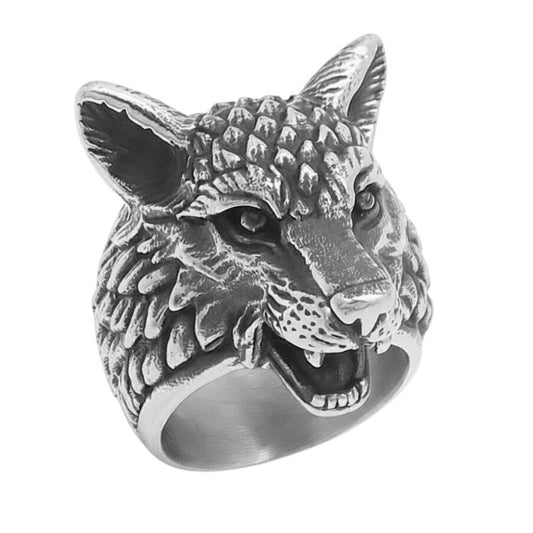 Large Wolf Head Statement Ring